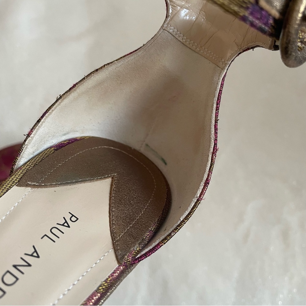 NEW Paul Andrew "Adalet" Platform Metallic Jacquard Ankle Strap Wedges ✨ - Picture 11 of 15